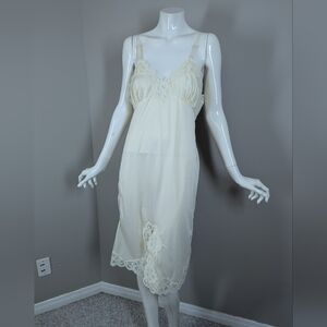 Vintage Ivory Lace Slip Dress 36 Bridal Lingerie Midi Cottagecore